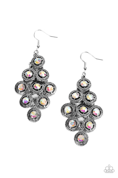 CONSTELLATION CRUISE - MULTI IRIDESCENT RHINESTONE SILVER CIRCLE EARRINGS - PAPARAZZI