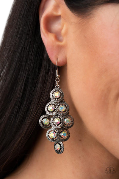 CONSTELLATION CRUISE - MULTI IRIDESCENT RHINESTONE SILVER CIRCLE EARRINGS - PAPARAZZI