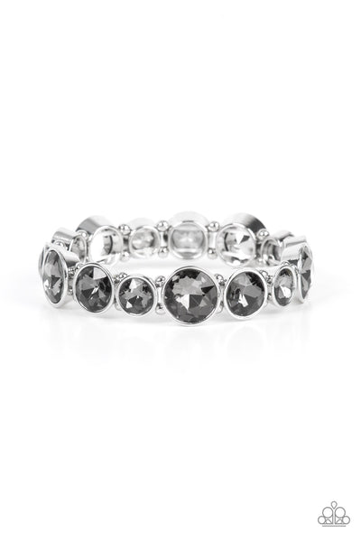 TWINKLING TEASE - SILVER SMOKY GEM STRETCHY BRACELET