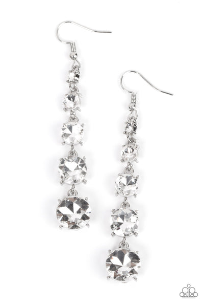 RED CARPET CHARMER - WHITE RHINESTONE SILVER EARRINGS - PAPARAZZI