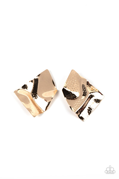 MODERN MAVERICK - GOLD LARGE WAVY PLATE POST EARRINGS - PAPARAZZI