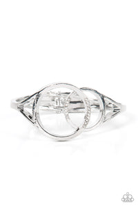 SCOPE OF EXPERTISE - WHITE RHINESTONE SILVER CIRCLE HINGED BRACELET - PAPARAZZI