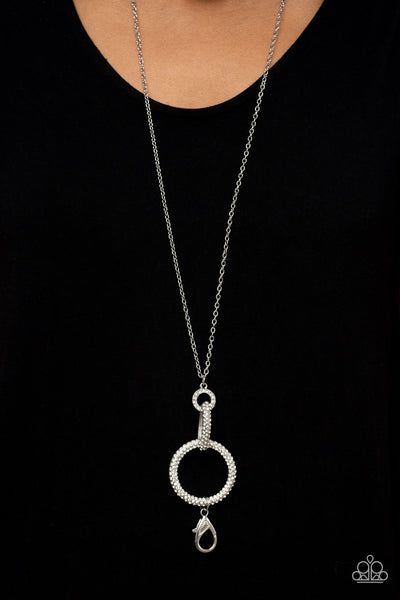 RADIANT RINGLEADER - WHITE RHINESTONE SILVER LANYARD NECKLACE - PAPARAZZI