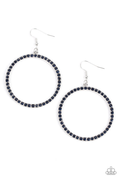 HEAD-TURNING HALO - BLUE RHINESTONE SILVER CIRCLE EARRINGS - PAPARAZZI