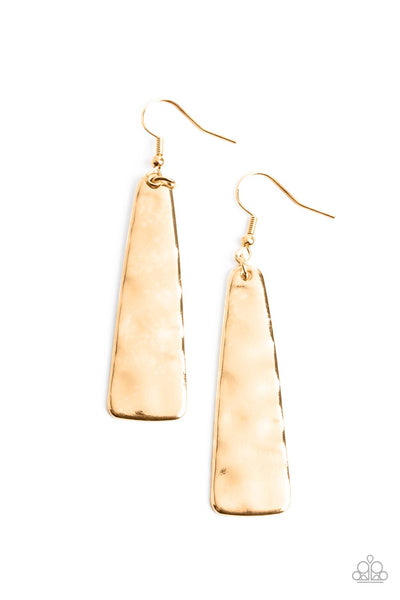 DETAILED DEFINITION - GOLD HAMMERED EARRINGS - PAPARAZZI