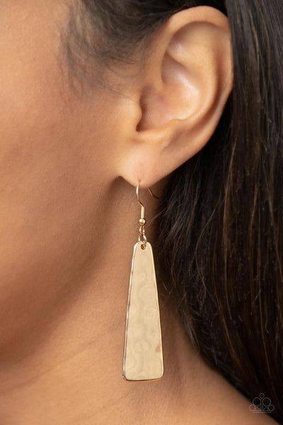 DETAILED DEFINITION - GOLD HAMMERED EARRINGS - PAPARAZZI