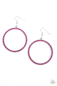 HEAD-TURNING HALO - PINK RHINESTONE SILVER CIRCLE EARINGS - PAPARAZZI