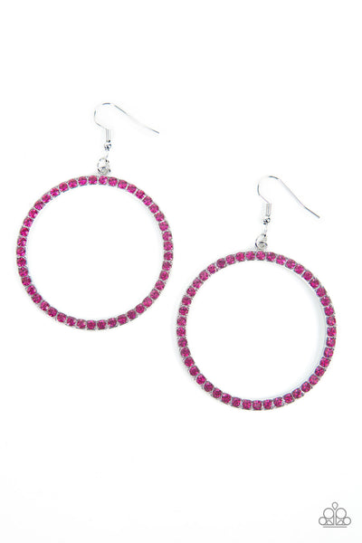 HEAD-TURNING HALO - PINK RHINESTONE SILVER CIRCLE EARINGS - PAPARAZZI
