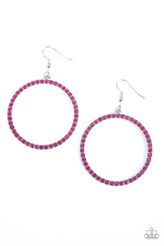 HEAD-TURNING HALO - PINK RHINESTONE SILVER CIRCLE EARINGS - PAPARAZZI