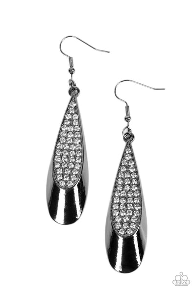 PRISMATICALLY PERSUASIVE - BLACK GUNMETAL RHINESTONE TEARDROP EARRINGS - PAPARAZZI
