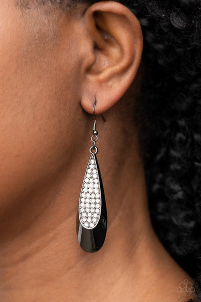 PRISMATICALLY PERSUASIVE - BLACK GUNMETAL RHINESTONE TEARDROP EARRINGS - PAPARAZZI