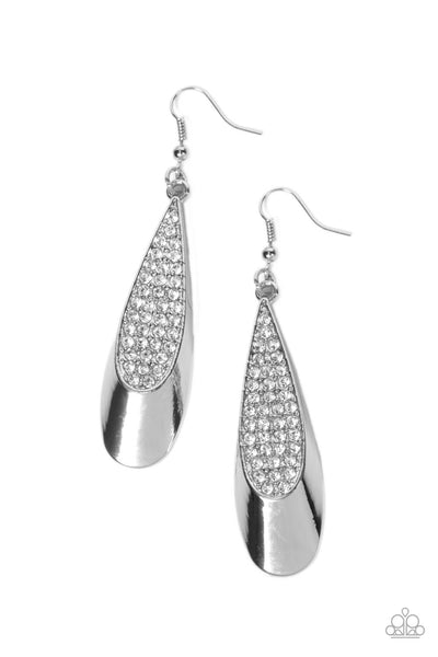 PRISMATICALLY PERSUASIVE - WHITE RHINESTONE SILVER TEARDROP EARRINGS - PAPARAZZI