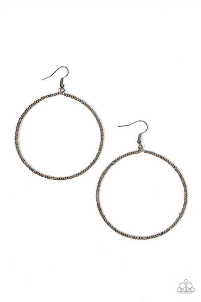 BASICALLY BEADED - BLACK GUNMETAL SEED BEAD CIRCLE EARRINGS - PAPARAZZI