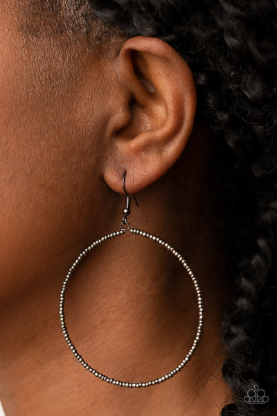BASICALLY BEADED - BLACK GUNMETAL SEED BEAD CIRCLE EARRINGS - PAPARAZZI