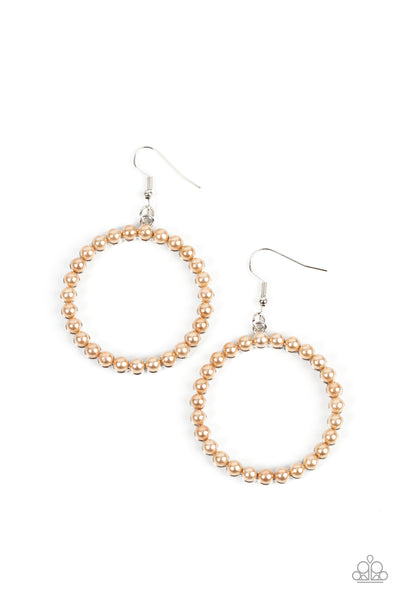 CAN I GET A HALLELUJAH - BROWN PEARL SILVER CIRCLE EARRINGS - PAPARAZZI