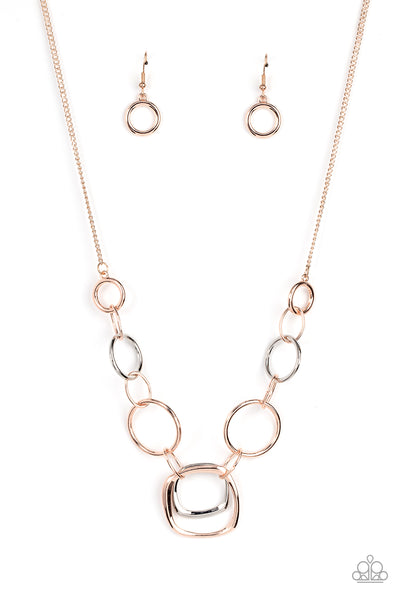 LINKED UP LUMINOSITY - MULTI ROSE GOLD AND SILVER NECKLACE - PAPARAZZI