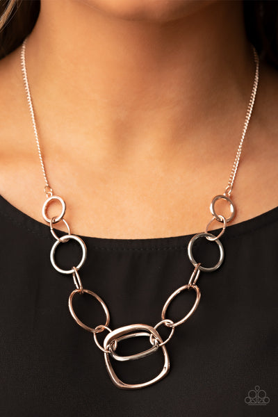 LINKED UP LUMINOSITY - MULTI ROSE GOLD AND SILVER NECKLACE - PAPARAZZI