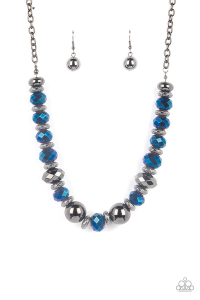 CHROMATIC CASCADE - BLUE METALLIC OIL SPILL GUNMETAL EARRINGS - PAPARAZZI