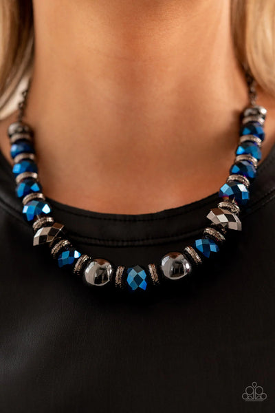 CHROMATIC CASCADE - BLUE METALLIC OIL SPILL GUNMETAL EARRINGS - PAPARAZZI