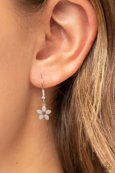 FEARLESSLY FLORAL - ORANGE RHINESTONE DAINTY SILVER FLOWER NECKLACE - PAPARAZZI