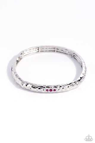 REINVENTED REFINEMENT - PINK RHINESTONE SILVER STRETCHY BRACELET - PAPARAZZI