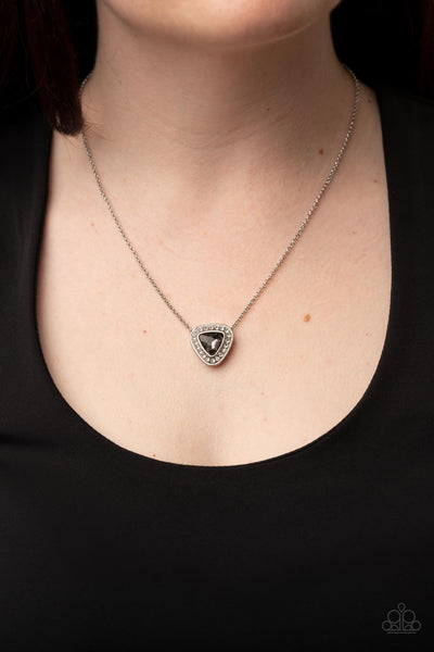 THE WHOLE PACKAGE - SMOKY TRIANGLE GEM SILVER NECKLACE - PAPARAZZI