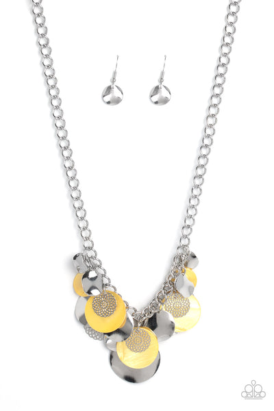 OCEANIC OPERA - YELLOW AND SILVER DISC NECKLACE - PAPARAZZI