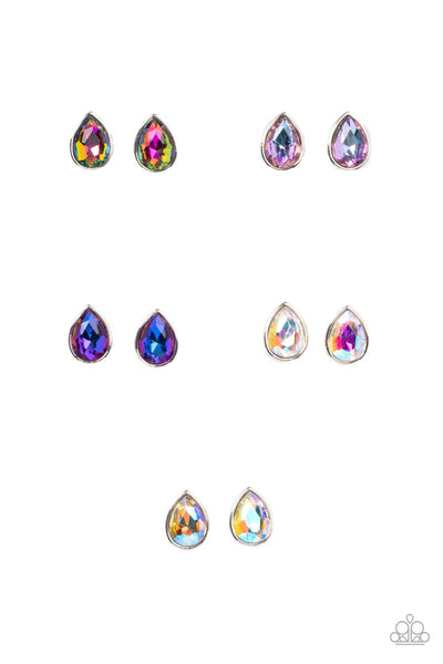 STARLET SHIMMER TEARDROP OIL SPILL AND IRIDESCENT RHINESTONE POST EARRINGS - SET OF 5