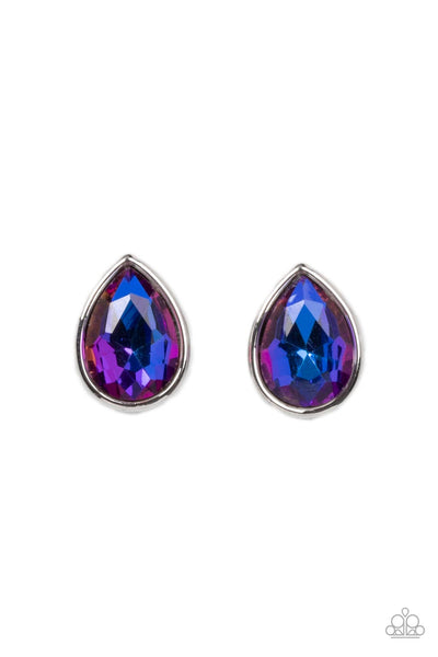 STARLET SHIMMER TEARDROP OIL SPILL AND IRIDESCENT RHINESTONE POST EARRINGS - SET OF 5