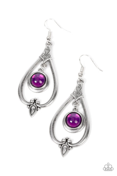 ETHEREAL EMBLEM - PURPLE GLASSY BEAD SILVER EARRINGS - PAPARAZZI
