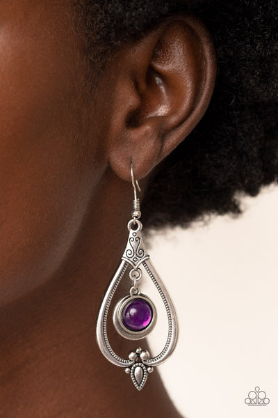 ETHEREAL EMBLEM - PURPLE GLASSY BEAD SILVER EARRINGS - PAPARAZZI