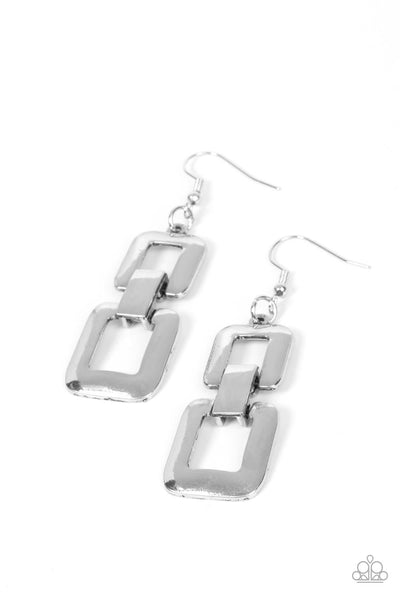 PUBLIC SQUARE - SILVER RECTANGLE EARRINGS - PAPARAZZI