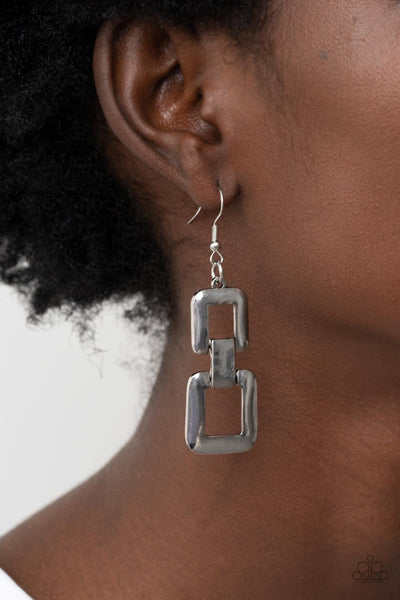PUBLIC SQUARE - SILVER RECTANGLE EARRINGS - PAPARAZZI