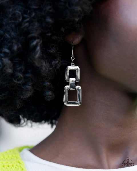 PUBLIC SQUARE - SILVER RECTANGLE EARRINGS - PAPARAZZI