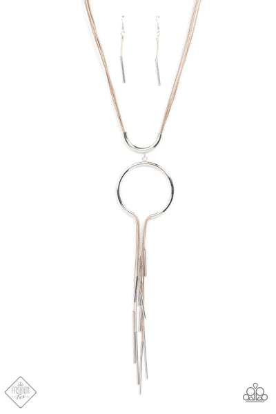 TRENDING TRANQUILITY - BROWN CORD SILVER OPEN CIRCLE NECKLACE - PAPARAZZI FASHION FIX DECEMBER 2021