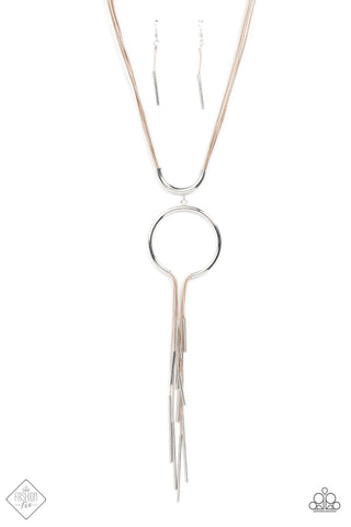 TRENDING TRANQUILITY - BROWN CORD SILVER OPEN CIRCLE NECKLACE - PAPARAZZI FASHION FIX DECEMBER 2021