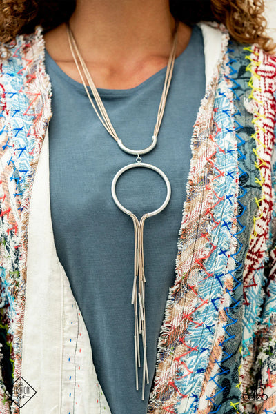 TRENDING TRANQUILITY - BROWN CORD SILVER OPEN CIRCLE NECKLACE - PAPARAZZI FASHION FIX DECEMBER 2021