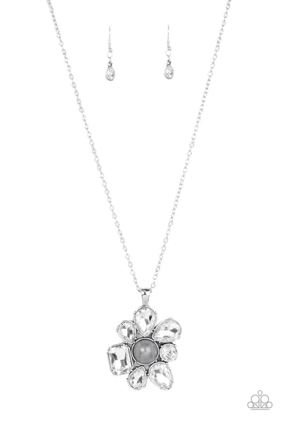 BLOOM SHAKA-LAKA - SILVER GEM AND PEARL FLORAL NECKLACE - PAPARAZZI