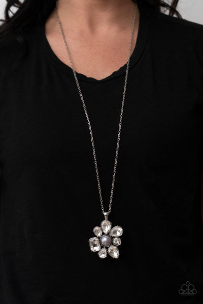 BLOOM SHAKA-LAKA - SILVER GEM AND PEARL FLORAL NECKLACE - PAPARAZZI
