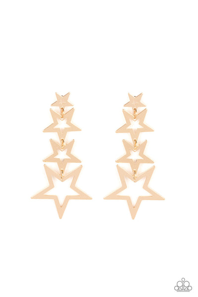 SUPERSTAR CRESCENDO -GOLD STAR DROP POST EARRINGS - PAPARAZZI