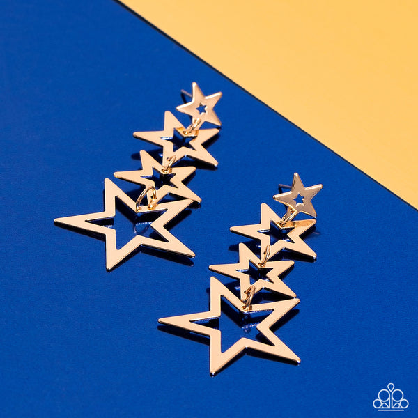 SUPERSTAR CRESCENDO -GOLD STAR DROP POST EARRINGS - PAPARAZZI