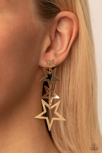 SUPERSTAR CRESCENDO -GOLD STAR DROP POST EARRINGS - PAPARAZZI