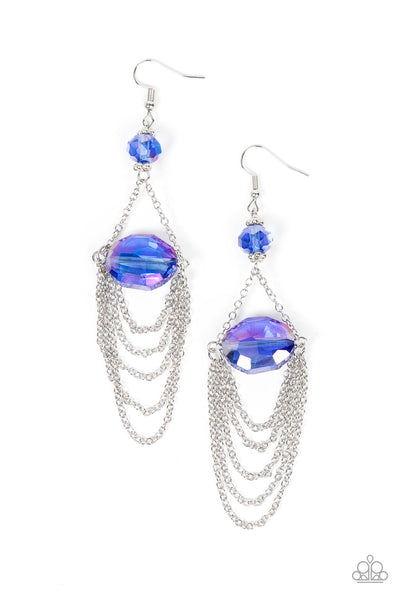 ETHEREALLY EXTRAVAGANT - BLUE IRIDESCENT GEM SILVER EARRINGS - PAPARAZZI