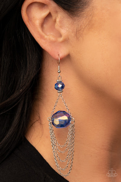 ETHEREALLY EXTRAVAGANT - BLUE IRIDESCENT GEM SILVER EARRINGS - PAPARAZZI