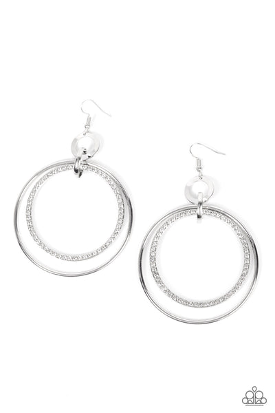 HAUTE HYSTERIA - WHITE RHINESTONE CIRCLE EARRINGS - PAPARAZZI