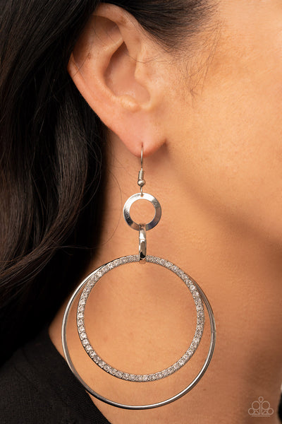 HAUTE HYSTERIA - WHITE RHINESTONE CIRCLE EARRINGS - PAPARAZZI