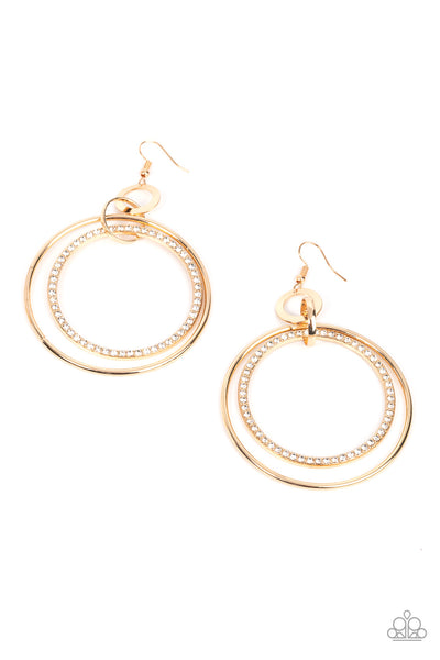 HAUTE HYSTERIA - GOLD WHITE RHINESTONE CIRCLE EARRINGS - PAPARAZZI