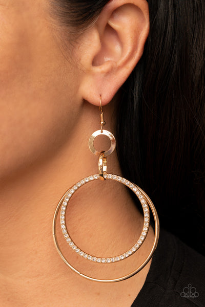 HAUTE HYSTERIA - GOLD WHITE RHINESTONE CIRCLE EARRINGS - PAPARAZZI