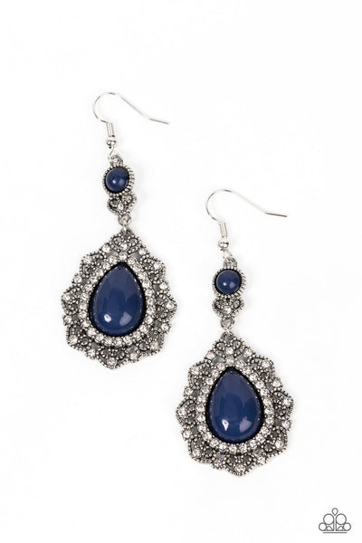 PALACE BRIBE - BLUE BEAD SILVER EARRINGS - PAPARAZZI