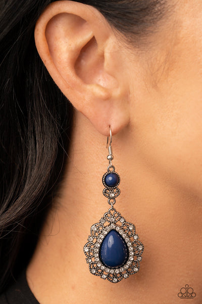 PALACE BRIBE - BLUE BEAD SILVER EARRINGS - PAPARAZZI